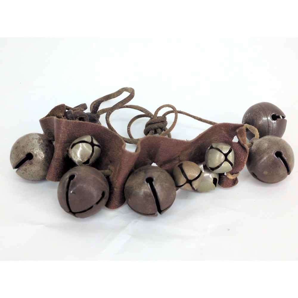 Vintage 10 Dancing Bells on  14" Long Leather Strap With Buckle Native American